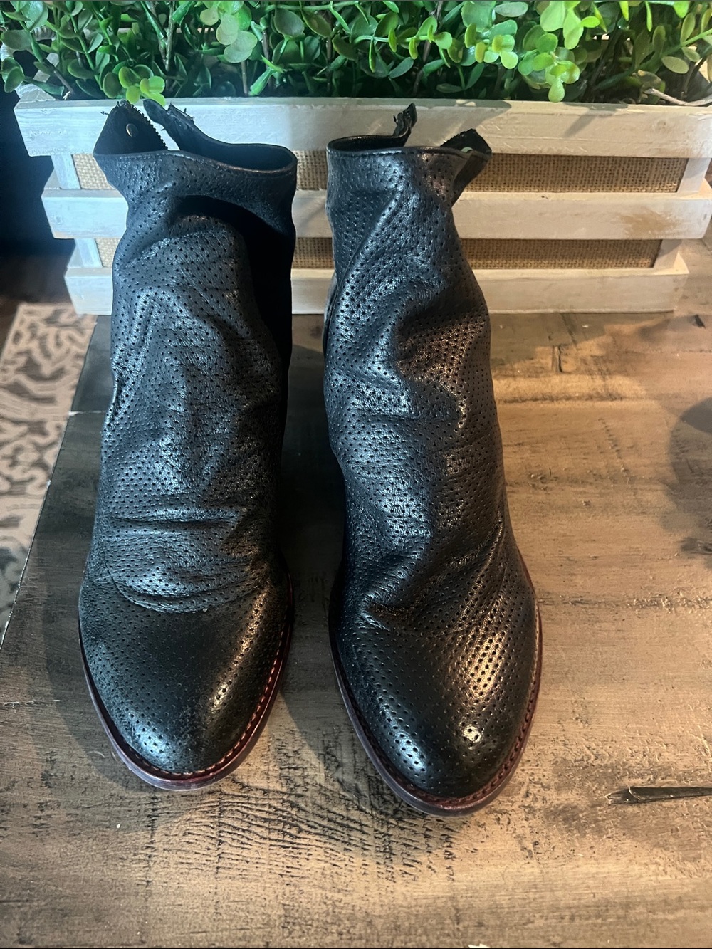 Isola Black Perforated Leather Ankle Booties